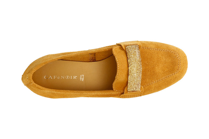 MOCASSINO IN PELLE SCAMOSCIATA CON PASSANTE IN MICROSTRASS