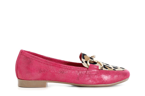 MOCASSINO IN PELLE GLITTER E CAVALLINO