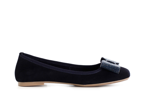 BALLERINA  IN PELLE SCAMOSCIATA CON FIOCCO IN MICROSTRASS