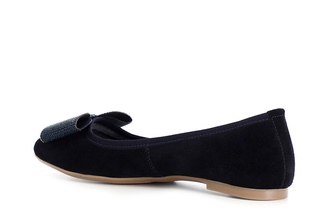 BALLERINA  IN PELLE SCAMOSCIATA CON FIOCCO IN MICROSTRASS