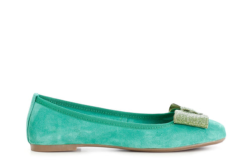 BALLERINA  IN PELLE SCAMOSCIATA CON FIOCCO IN MICROSTRASS