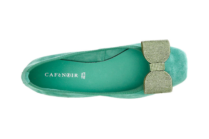 BALLERINA  IN PELLE SCAMOSCIATA CON FIOCCO IN MICROSTRASS