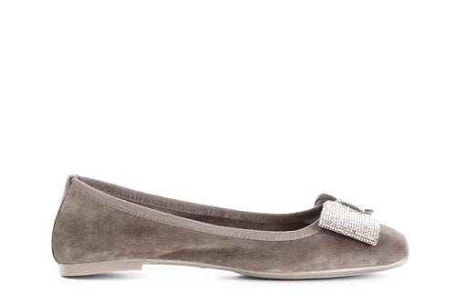 BALLERINA IN PELLE SCAMOSCIATA CON FIOCCO IN MICROSTRASS