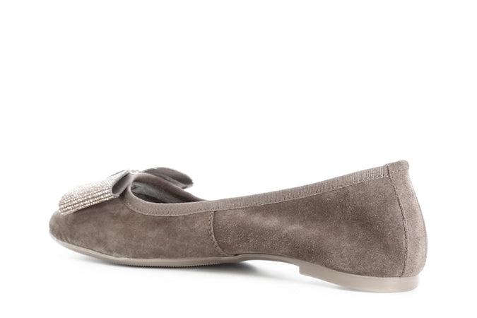 BALLERINA IN PELLE SCAMOSCIATA CON FIOCCO IN MICROSTRASS
