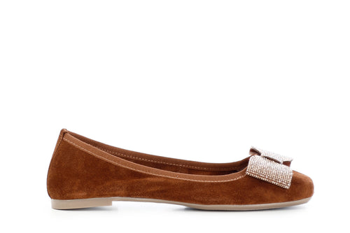 BALLERINA  IN PELLE SCAMOSCIATA CON FIOCCO IN MICROSTRASS