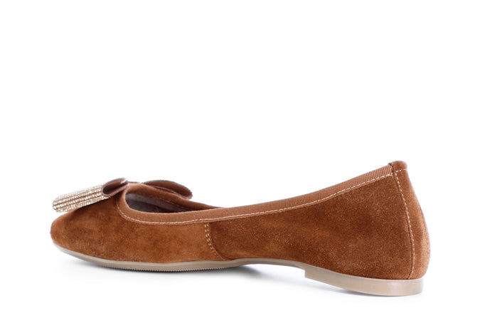 BALLERINA  IN PELLE SCAMOSCIATA CON FIOCCO IN MICROSTRASS