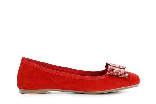 BALLERINA  IN PELLE SCAMOSCIATA CON FIOCCO IN MICROSTRASS