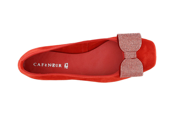 BALLERINA  IN PELLE SCAMOSCIATA CON FIOCCO IN MICROSTRASS