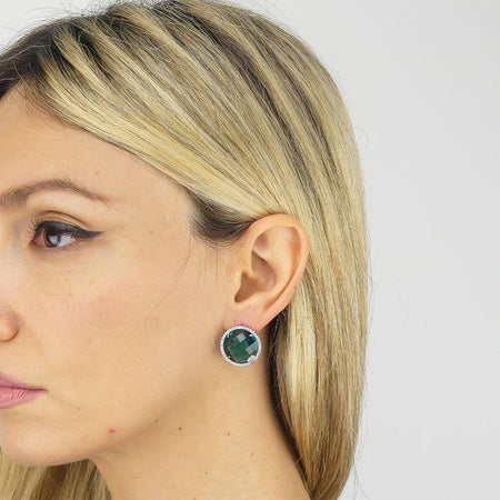 Boccadamo - Orecchini a lobo con cristallo grande color verde tormalina e cuore di zirconi