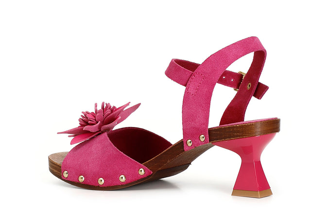 SANDALO IN PELLE SCAMOSCIATA CON FIORE
