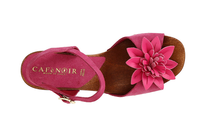 SANDALO IN PELLE SCAMOSCIATA CON FIORE