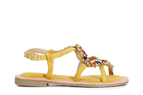 SANDALO IN PELLE SCAMOSCIATA CON ACCESSORIO GIOIELLO