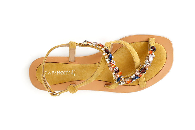 SANDALO IN PELLE SCAMOSCIATA CON ACCESSORIO GIOIELLO