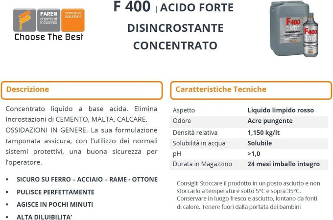 Faren F400 1lt acido elimina cemento disincrostante