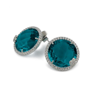 Boccadamo - Orecchini a lobo con cristallo grande color verde tormalina e cuore di zirconi