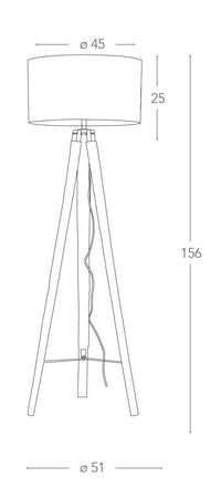 Piantana Treppiedi Legno Paralume Tessuto Grigio Tortora Lampada da Terra Moderna E27