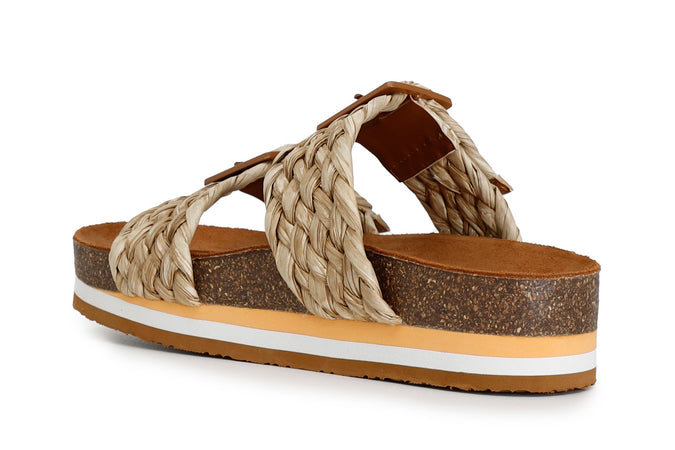 CIABATTA DOPPIA FIBBIA IN RAFFIA INTRECCIATA