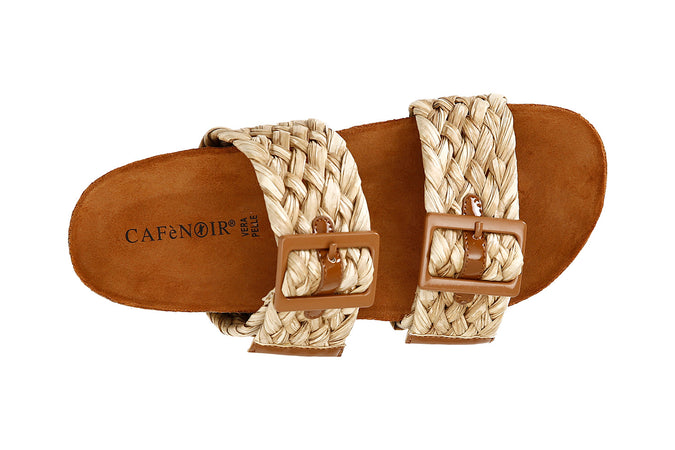 CIABATTA DOPPIA FIBBIA IN RAFFIA INTRECCIATA