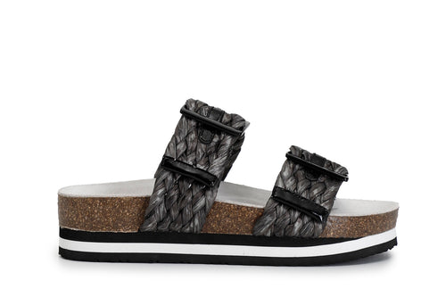 CIABATTA DOPPIA FIBBIA IN RAFFIA INTRECCIATA