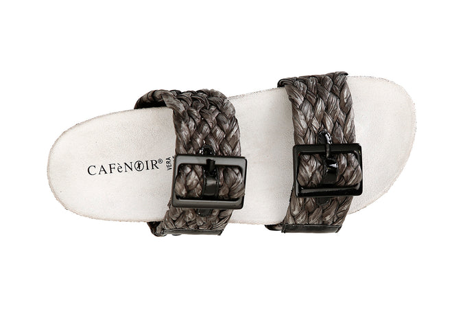 CIABATTA DOPPIA FIBBIA IN RAFFIA INTRECCIATA