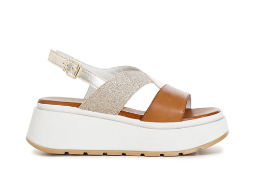 SANDALO SU ZEPPA ASIMMETRICO IN PELLE EGLITTER