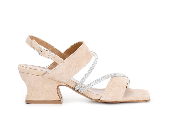 SANDALO 2 FASCE IN PELLE SCAMOSCIATA CON STRASS