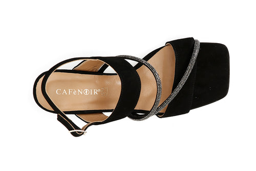 SANDALO 2 FASCE IN PELLE SCAMOSCIATA CON STRASS