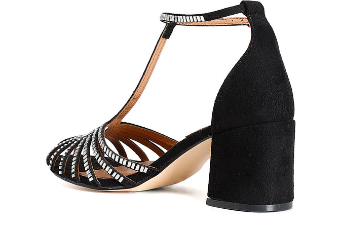 SANDALO GABBIA A T IN MICROFIBRA E STRASS