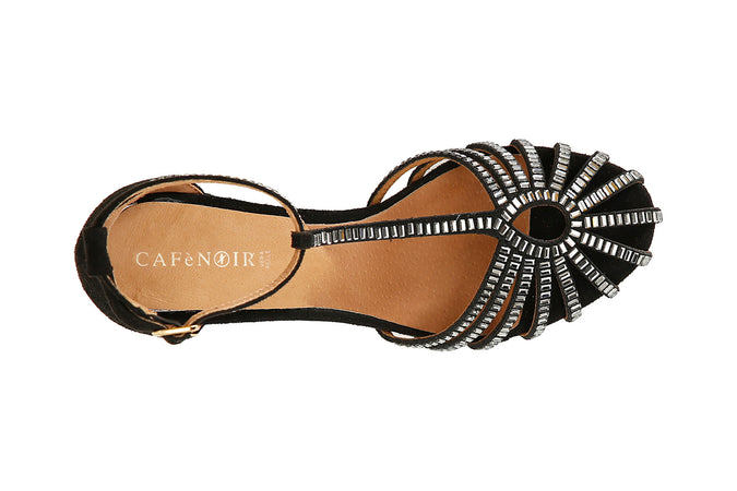 SANDALO GABBIA A T IN MICROFIBRA E STRASS