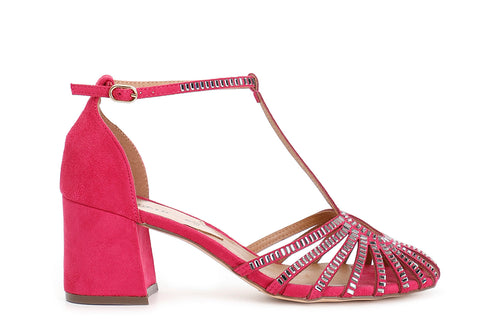SANDALO GABBIA A T IN MICROFIBRA E STRASS