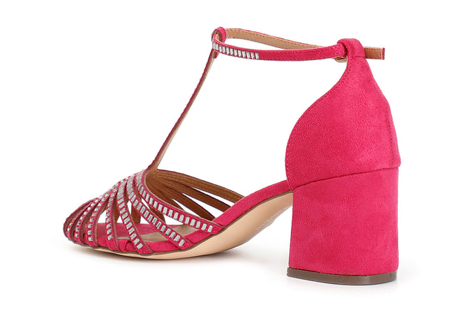SANDALO GABBIA A T IN MICROFIBRA E STRASS