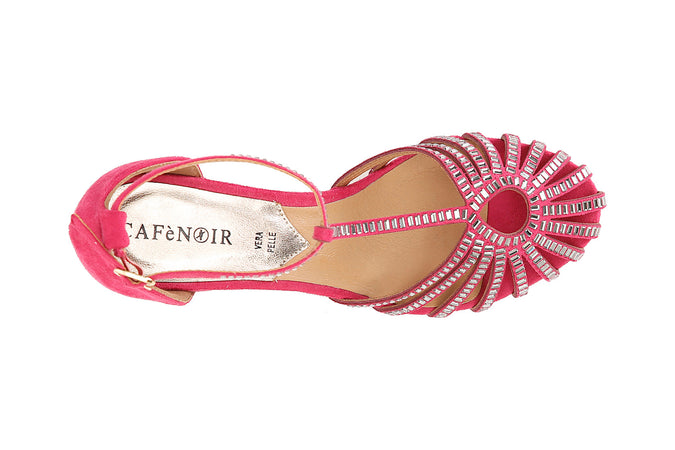 SANDALO GABBIA A T IN MICROFIBRA E STRASS