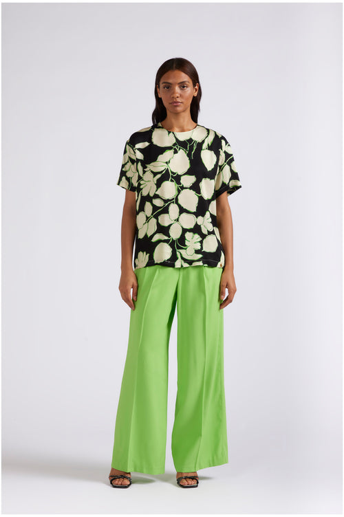 BLUSA MANICA CORTA IN SATIN DI VISCOSASTAMPATA