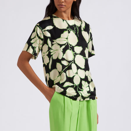 BLUSA MANICA CORTA IN SATIN DI VISCOSASTAMPATA