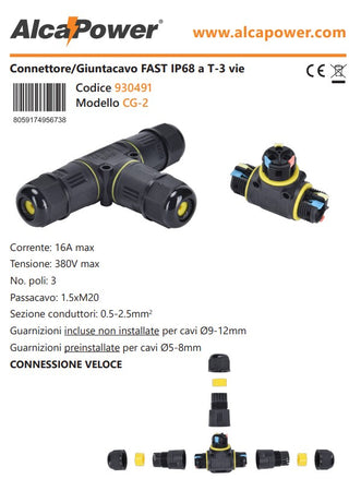Alca Power connettore/giuntacavo FAST IP68 a T-3 vie
