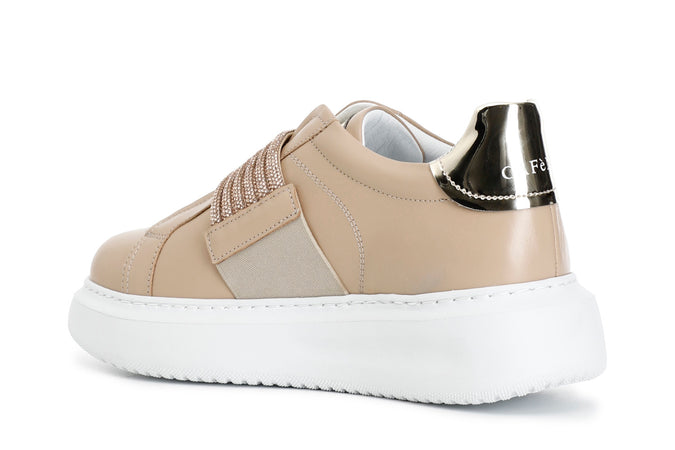 SNEAKERS IN PELLE CON ACCESSORIO STRASSE ELASTICI
