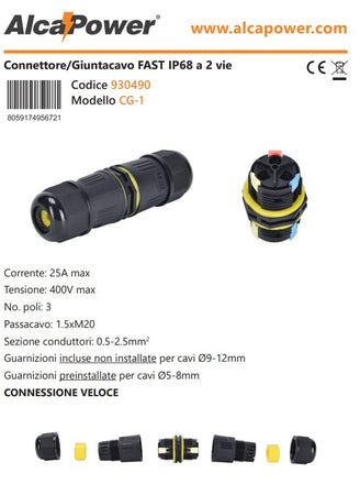 Alca Power connettore/Giuntacavo FAST IP68 a 2 vie