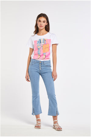 PANTALONE CROPPED FLARE CON BOTTONI A VISTA
