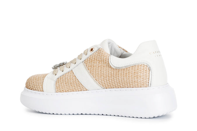 SNEAKERS IN RAFIA CON STRASS LATERALE EACCESSORI GIOIELLO LEVA E METTI
