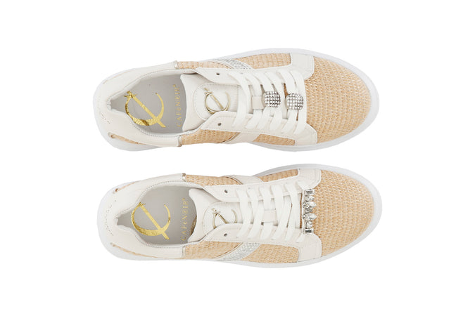 SNEAKERS IN RAFIA CON STRASS LATERALE EACCESSORI GIOIELLO LEVA E METTI