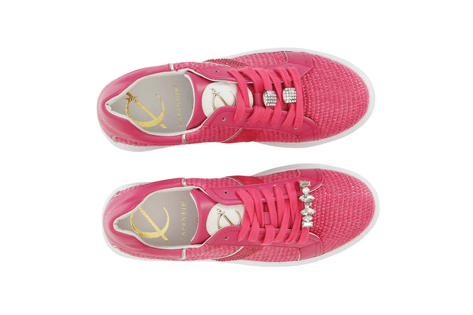 SNEAKERS IN RAFIA CON STRASS LATERALE EACCESSORI GIOIELLO LEVA E METTI