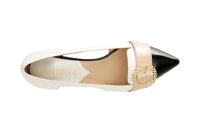 BALLERINA CON FIBBIA IN PELLE E PUNTA EFFETTO VERNICE