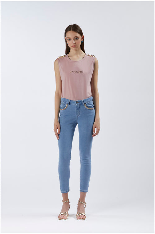 PANTALONE SKINNY CON APPLICAZIONE CATENA GIOELLO