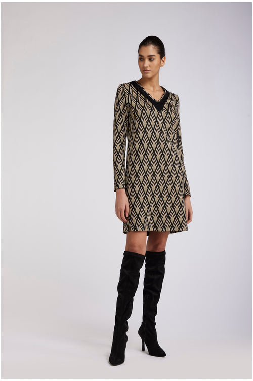 MINIABITO SCOLLO A V LAVORAZIONE JACQUARD
