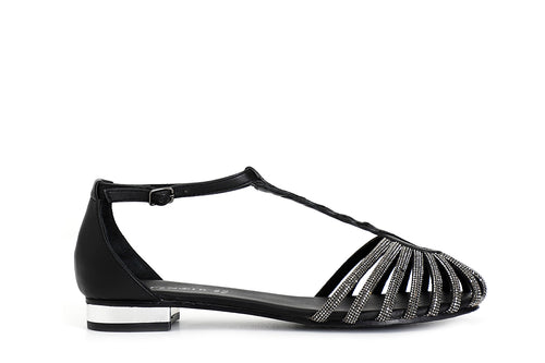 SANDALO IN PELLE CON MIGNON STRASS