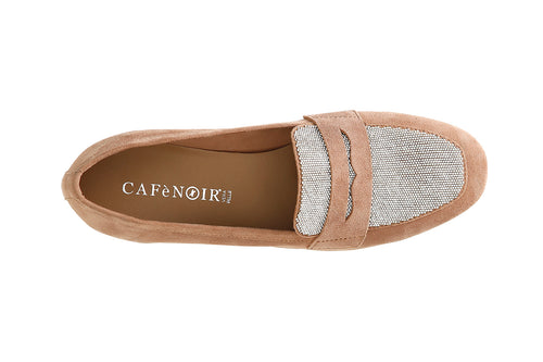 MOCASSINO IN PELLE SCAMOSCIATA CON VASCHETTA STRASS