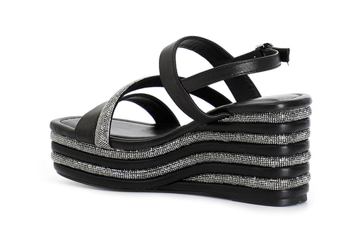 SANDALO ASIMMETRICO STRASS E NAPPA CON ZEPPA RIGHE STRASS