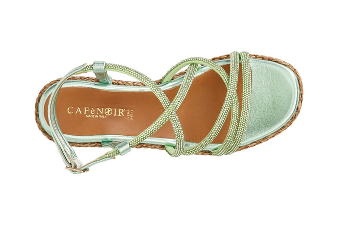 SANDALO CON LACCI INCROCIO IN STRASS ZEPPA FASCIA RAFIA