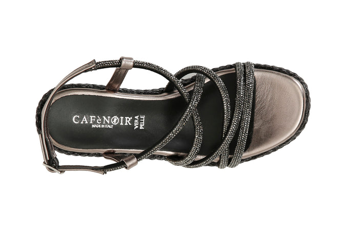 SANDALO CON LACCI INCROCIO IN STRASS ZEPPA FASCIA RAFIA