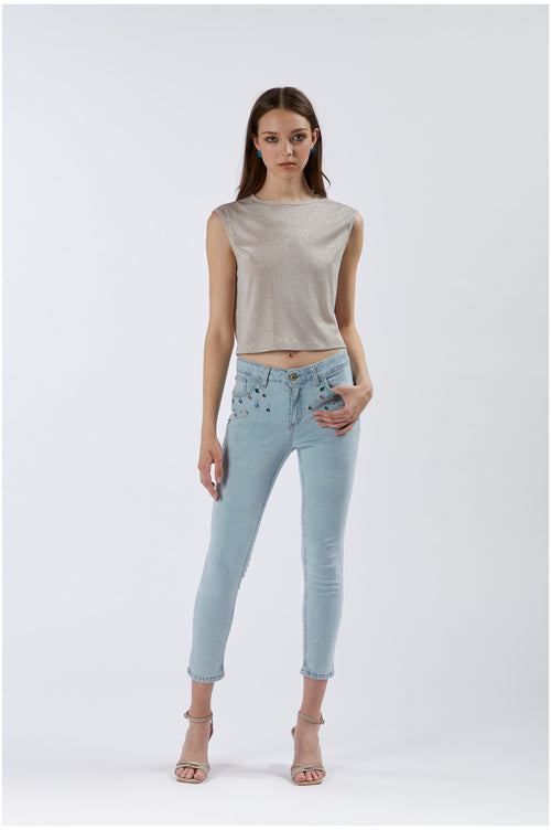 PANTALONE JEANS SKINNY CON CASTONI MULTICOLOR